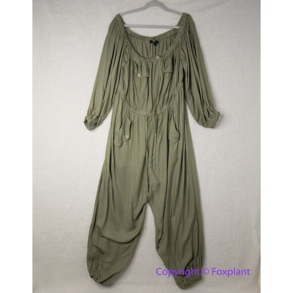 New! Eloquii Plus size Off The Shoulder Utility green‎ Jumpsuit , size 22 - Picture 2 of 15